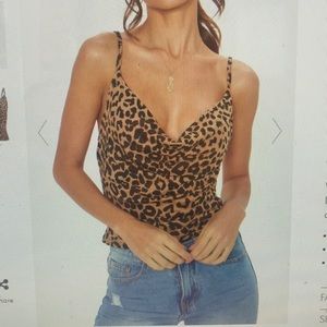 Tan Leopard Printed Cowl Neck Cami Top